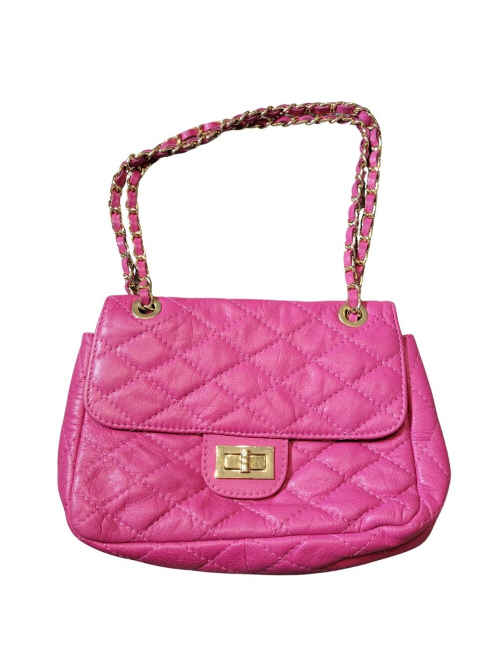 Hot Pink Quilted Mini Flap Faux Leather Purse Shoulder Bag